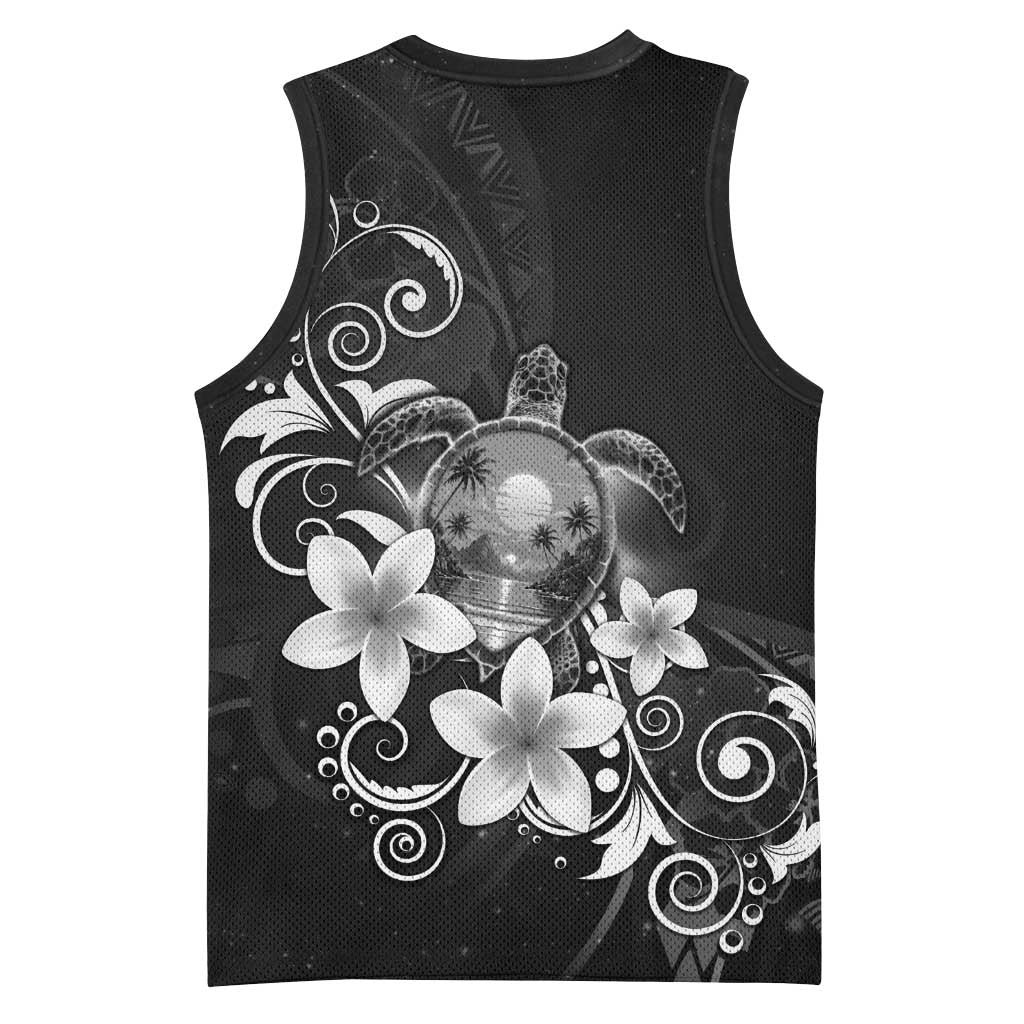 Hawaii Honu Basketball Jersey Polynesian Curves Plumeria Grayscale LT05 - Polynesian Pride