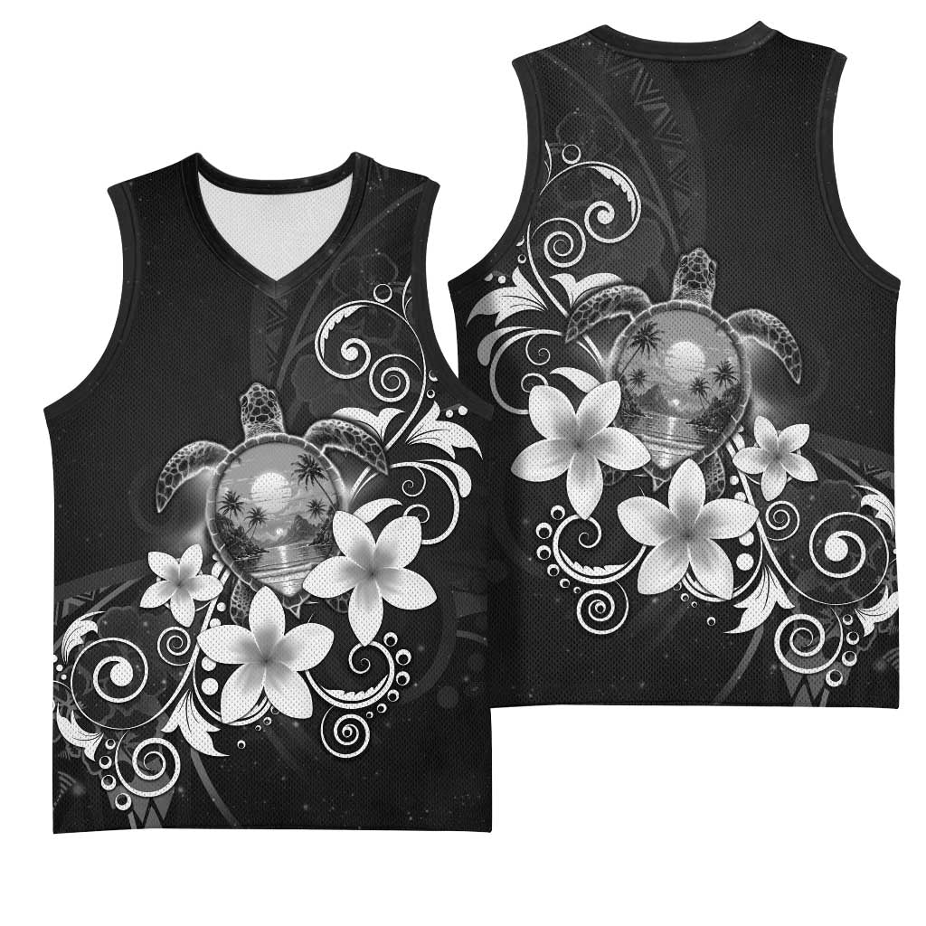 Hawaii Honu Basketball Jersey Polynesian Curves Plumeria Grayscale LT05 - Polynesian Pride