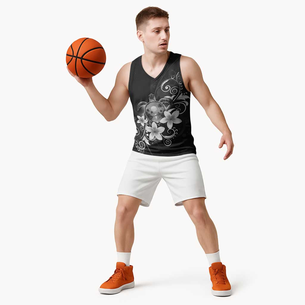 Hawaii Honu Basketball Jersey Polynesian Curves Plumeria Grayscale LT05 - Polynesian Pride