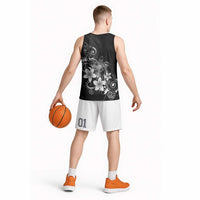 Hawaii Honu Basketball Jersey Polynesian Curves Plumeria Grayscale LT05 - Polynesian Pride