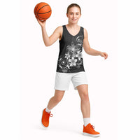 Hawaii Honu Basketball Jersey Polynesian Curves Plumeria Grayscale LT05 - Polynesian Pride