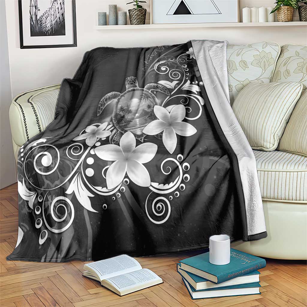 Hawaii Honu Blanket Polynesian Curves Plumeria Grayscale LT05 Black - Polynesian Pride