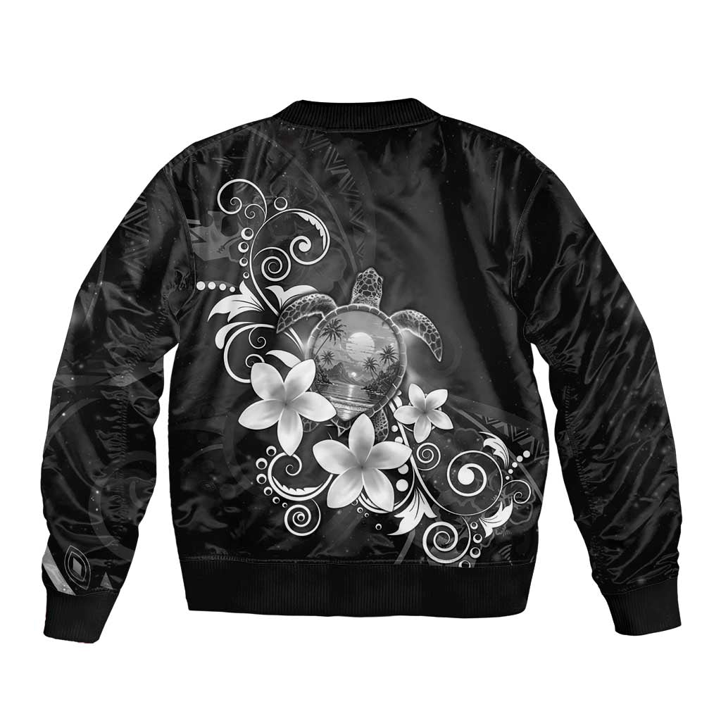 Hawaii Honu Bomber Jacket Polynesian Curves Plumeria Grayscale LT05 - Polynesian Pride