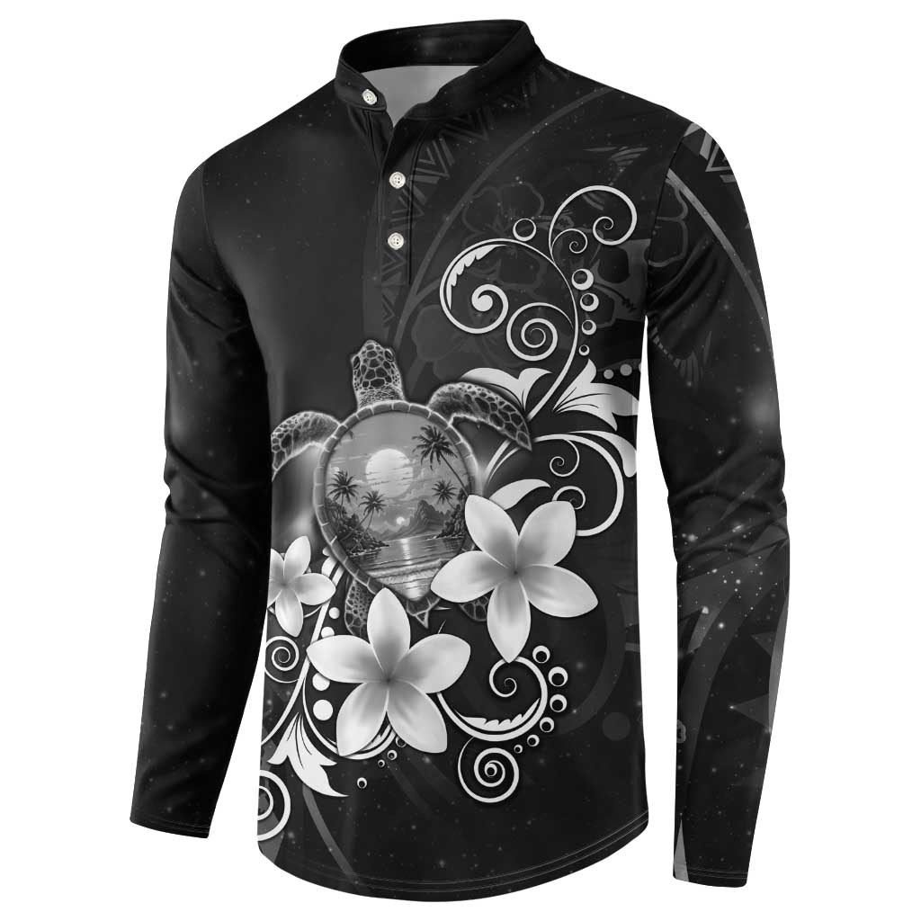 Hawaii Honu Button Sweatshirt Polynesian Curves Plumeria Grayscale LT05 - Polynesian Pride