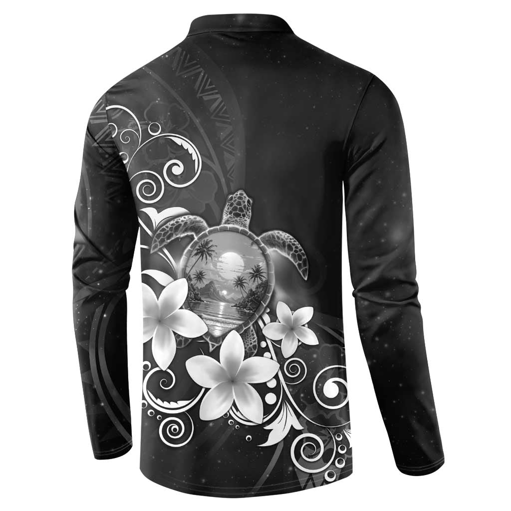 Hawaii Honu Button Sweatshirt Polynesian Curves Plumeria Grayscale LT05 - Polynesian Pride