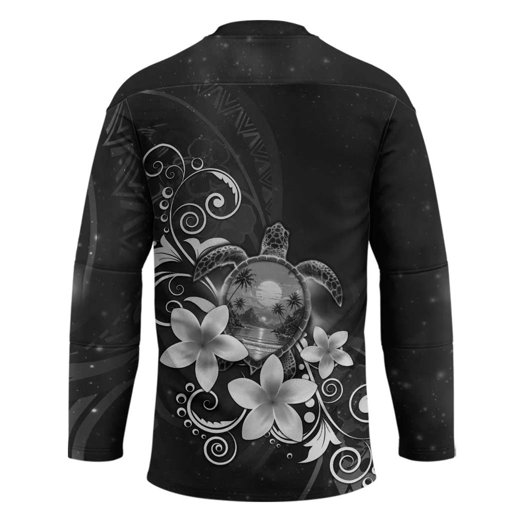 Hawaii Honu Hockey Jersey Polynesian Curves Plumeria Grayscale LT05 - Polynesian Pride