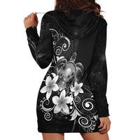 Hawaii Honu Hoodie Dress Polynesian Curves Plumeria Grayscale LT05 - Polynesian Pride
