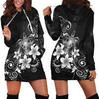 Hawaii Honu Hoodie Dress Polynesian Curves Plumeria Grayscale LT05 - Polynesian Pride