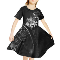 Hawaii Honu Kid Short Sleeve Dress Polynesian Curves Plumeria Grayscale LT05 - Polynesian Pride