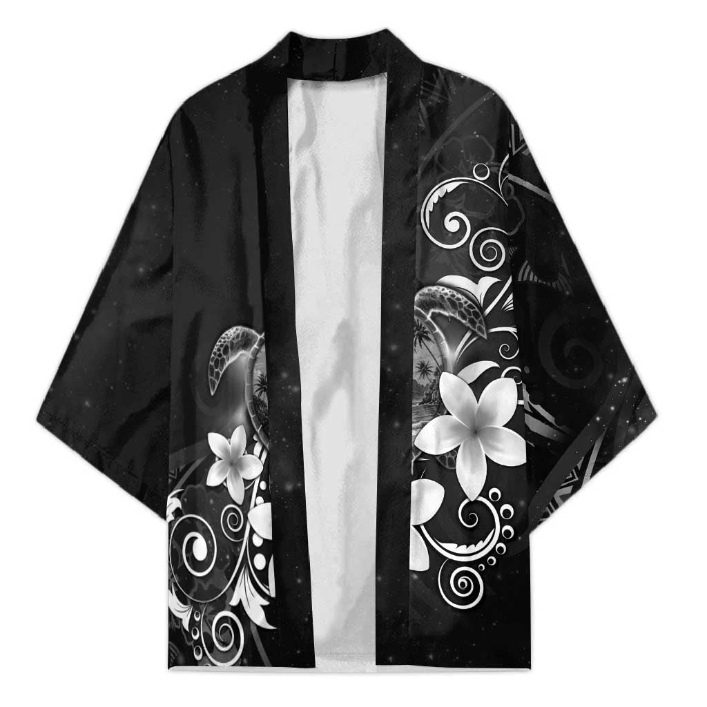 Hawaii Honu Kimono Polynesian Curves Plumeria Grayscale LT05 Unisex Black - Polynesian Pride