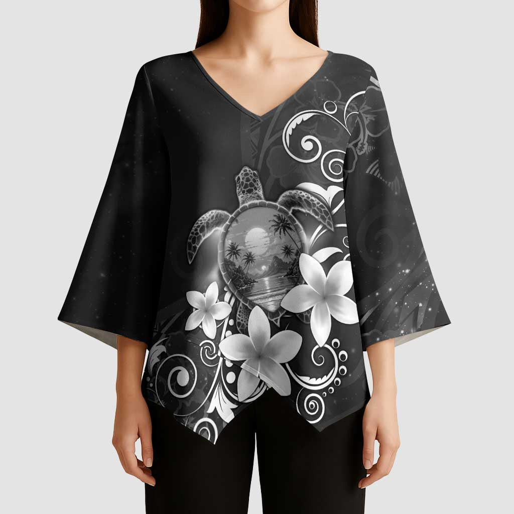 Hawaii Honu Kimono Sleeve Blouse Polynesian Curves Plumeria Grayscale LT05 - Polynesian Pride