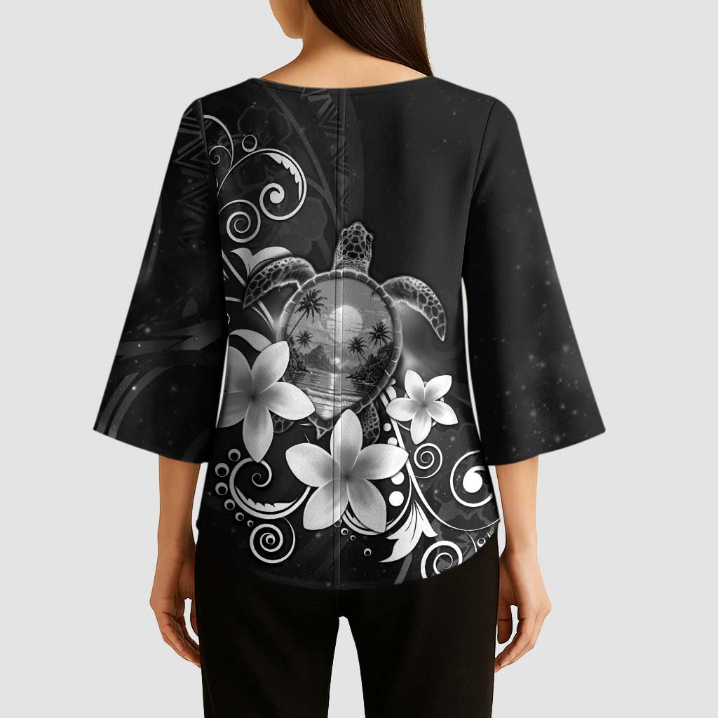 Hawaii Honu Kimono Sleeve Blouse Polynesian Curves Plumeria Grayscale LT05 - Polynesian Pride