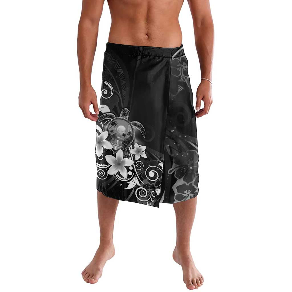 Hawaii Honu Lavalava Polynesian Curves Plumeria Grayscale LT05 Black - Polynesian Pride