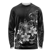 Hawaii Honu Long Sleeve Shirt Polynesian Curves Plumeria Grayscale LT05 Unisex Black - Polynesian Pride