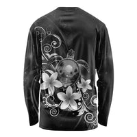 Hawaii Honu Long Sleeve Shirt Polynesian Curves Plumeria Grayscale LT05 - Polynesian Pride