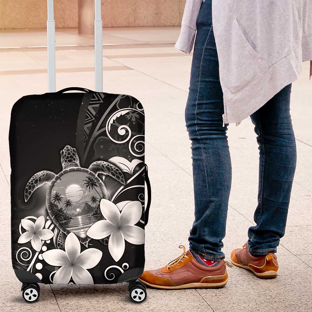 Hawaii Honu Luggage Cover Polynesian Curves Plumeria Grayscale LT05 Black - Polynesian Pride