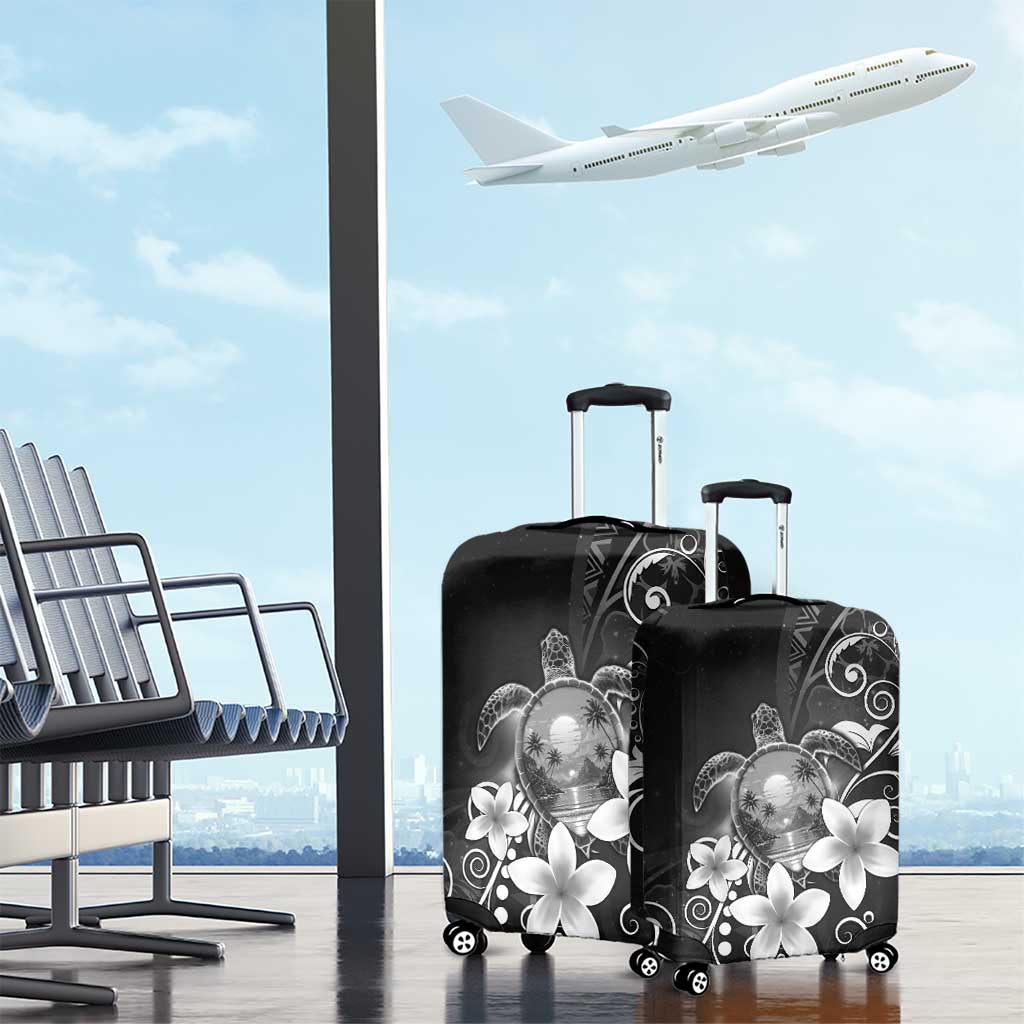 Hawaii Honu Luggage Cover Polynesian Curves Plumeria Grayscale LT05 - Polynesian Pride