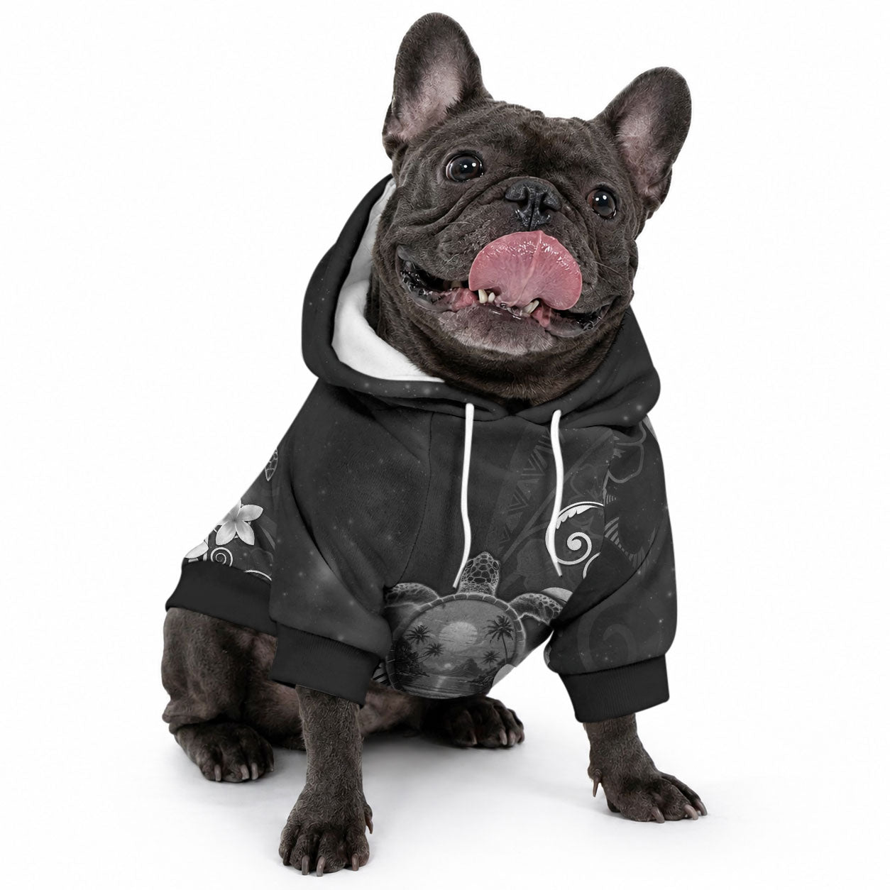 Hawaii Honu Pet Hoodie Polynesian Curves Plumeria Grayscale LT05 - Polynesian Pride