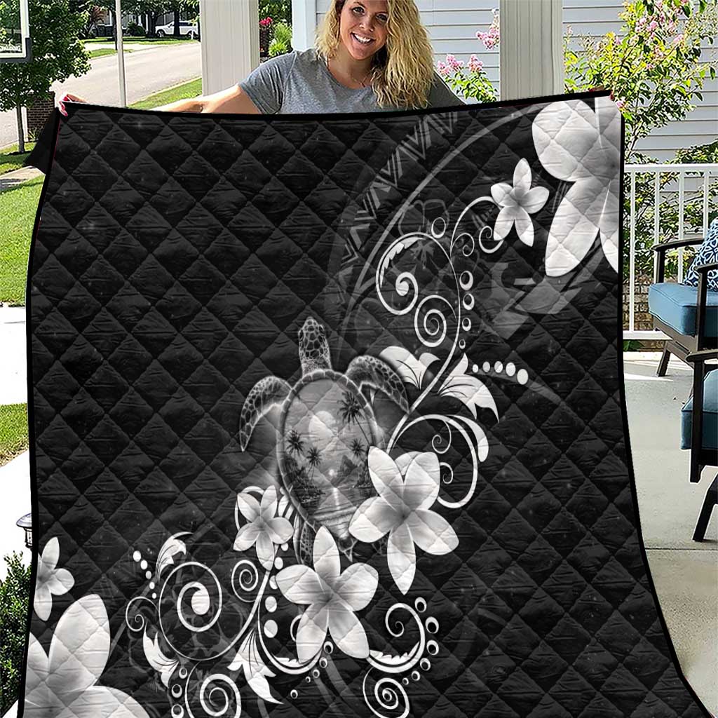 Hawaii Honu Quilt Polynesian Curves Plumeria Grayscale LT05 Black - Polynesian Pride