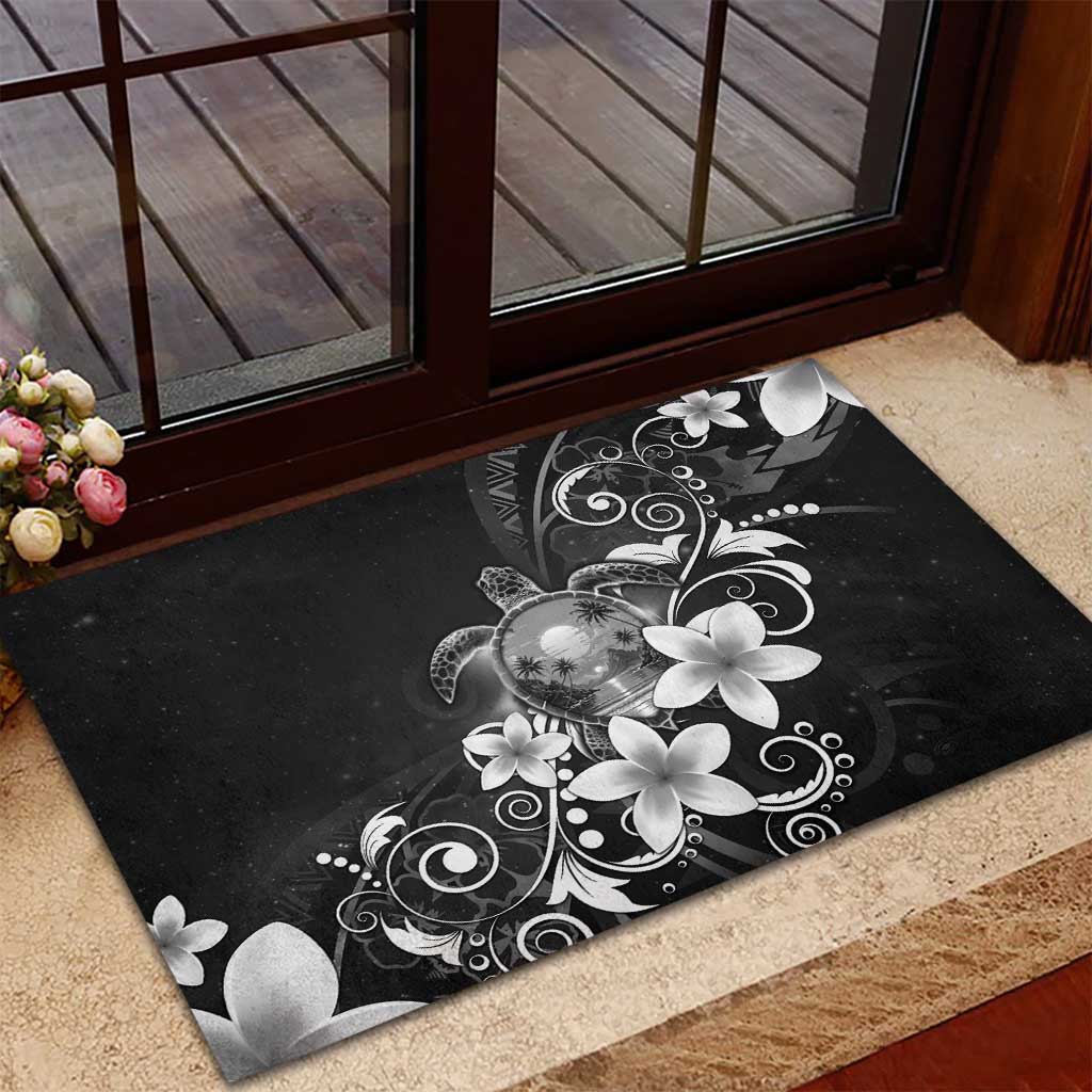 Hawaii Honu Rubber Doormat Polynesian Curves Plumeria Grayscale LT05 - Polynesian Pride