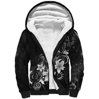 Hawaii Honu Sherpa Hoodie Polynesian Curves Plumeria Grayscale LT05 Unisex Black - Polynesian Pride