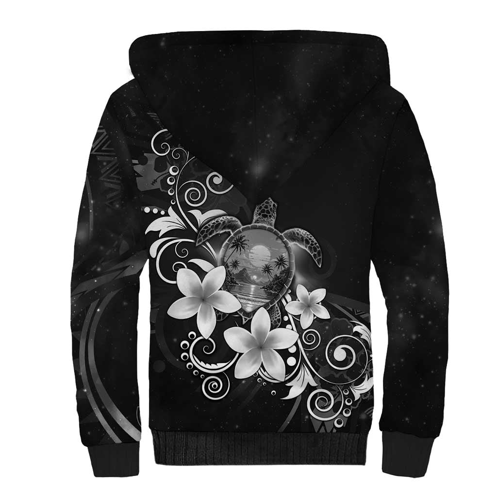 Hawaii Honu Sherpa Hoodie Polynesian Curves Plumeria Grayscale LT05 - Polynesian Pride