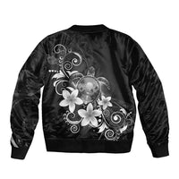 Hawaii Honu Sleeve Zip Bomber Jacket Polynesian Curves Plumeria Grayscale LT05 - Polynesian Pride