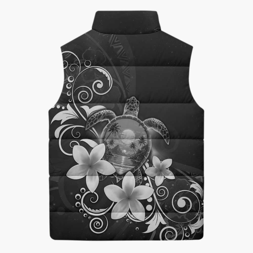 Hawaii Honu Sleeveless Puffer Jacket Polynesian Curves Plumeria Grayscale LT05 - Polynesian Pride