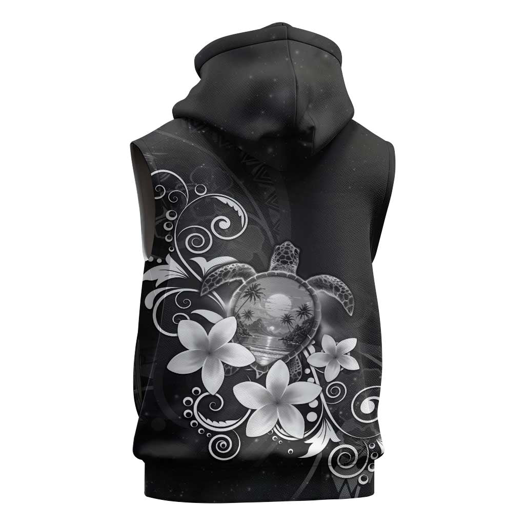 Hawaii Honu Sleeveless Zip Hoodie Polynesian Curves Plumeria Grayscale LT05 - Polynesian Pride