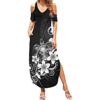 Hawaii Honu Summer Maxi Dress Polynesian Curves Plumeria Grayscale LT05 Women Black - Polynesian Pride