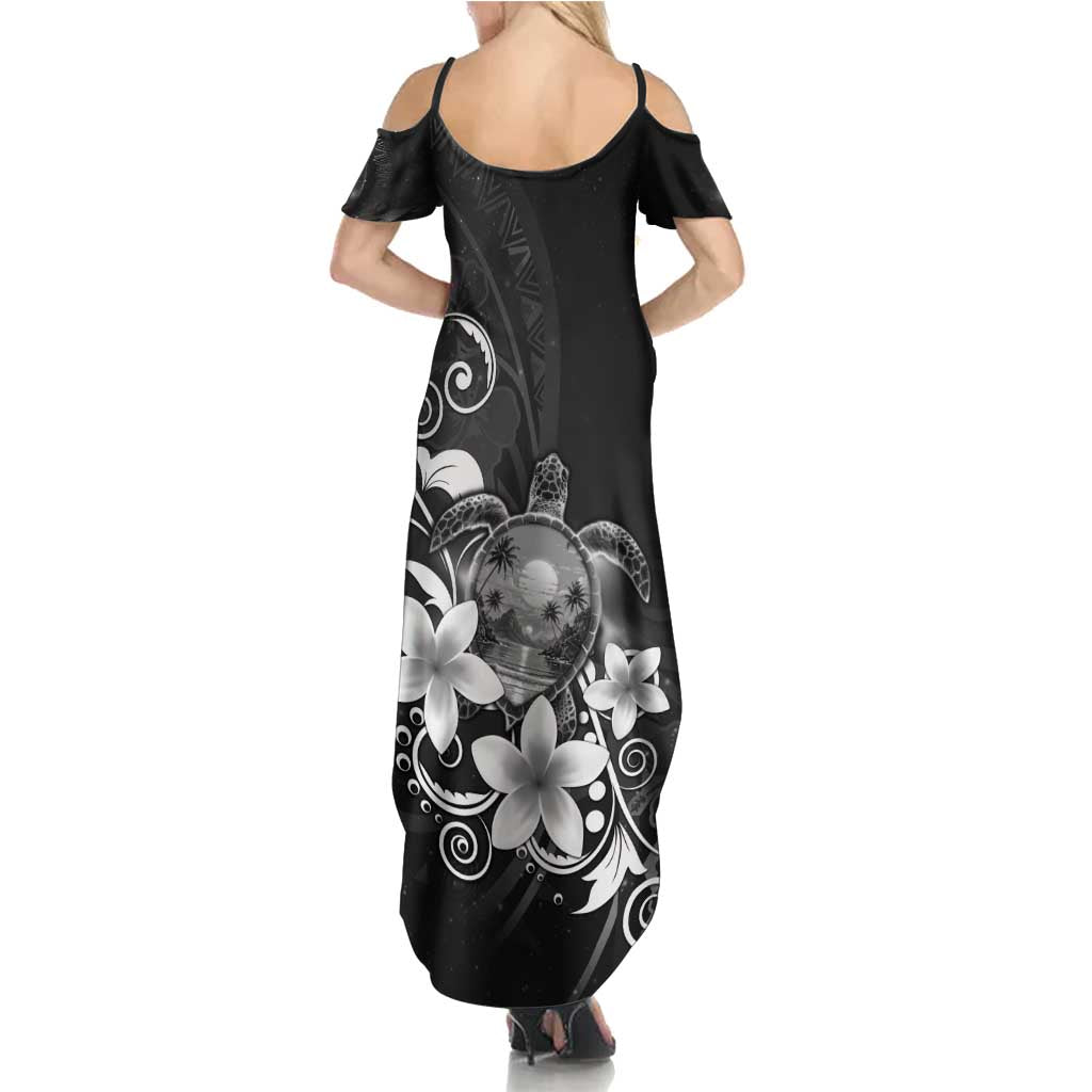 Hawaii Honu Summer Maxi Dress Polynesian Curves Plumeria Grayscale LT05 - Polynesian Pride