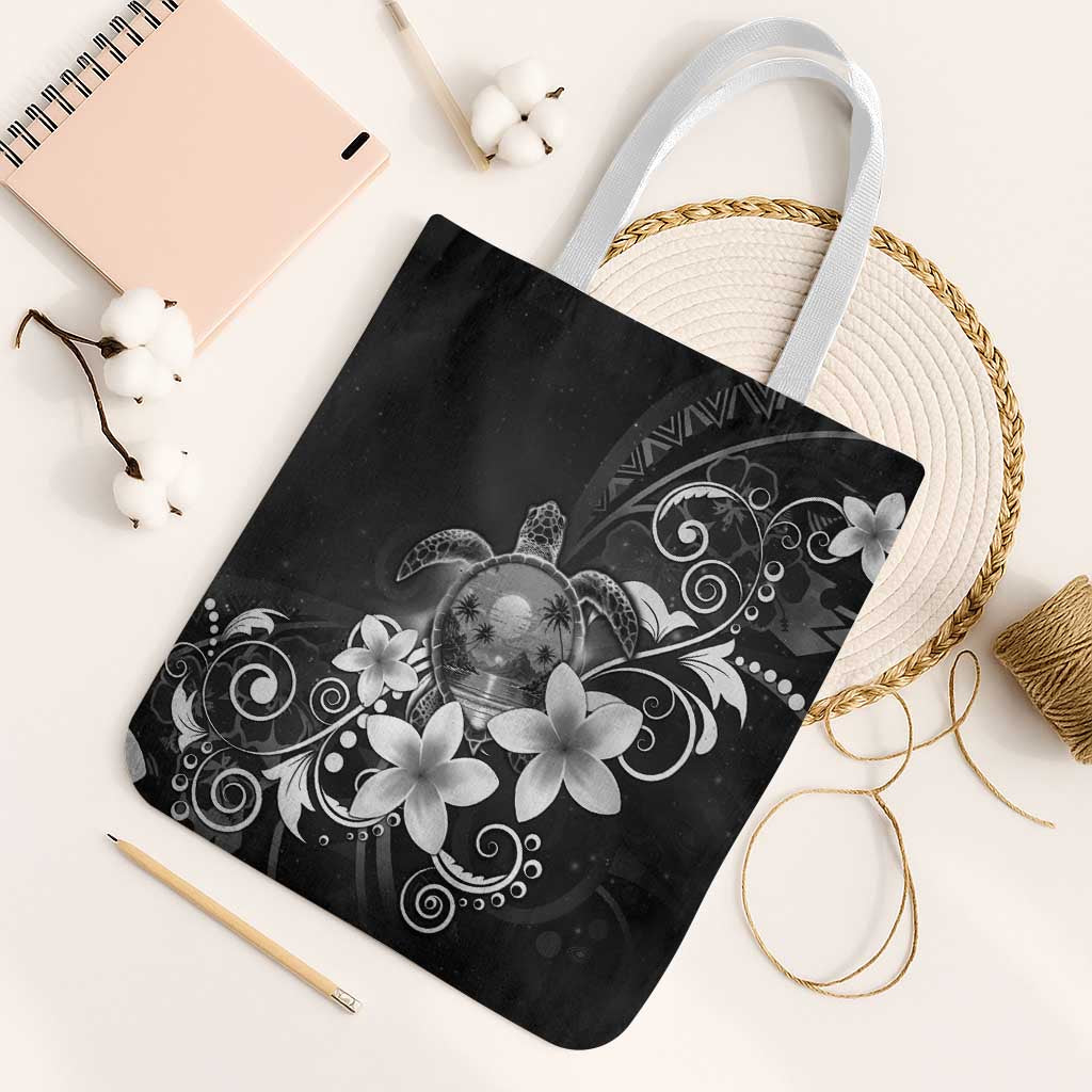 Hawaii Honu Tote Bag Polynesian Curves Plumeria Grayscale LT05 White Strap One Size Black - Polynesian Pride