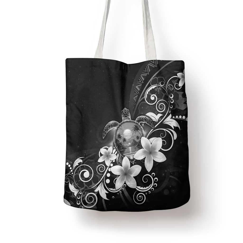 Hawaii Honu Tote Bag Polynesian Curves Plumeria Grayscale LT05 - Polynesian Pride