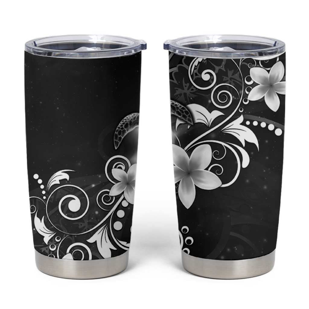 Hawaii Honu Tumbler Cup Polynesian Curves Plumeria Grayscale LT05 Black - Polynesian Pride