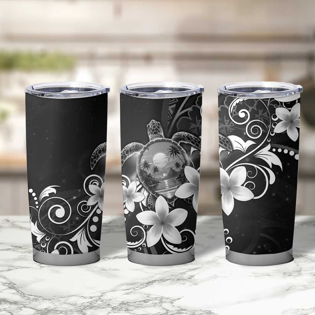 Hawaii Honu Tumbler Cup Polynesian Curves Plumeria Grayscale LT05 - Polynesian Pride