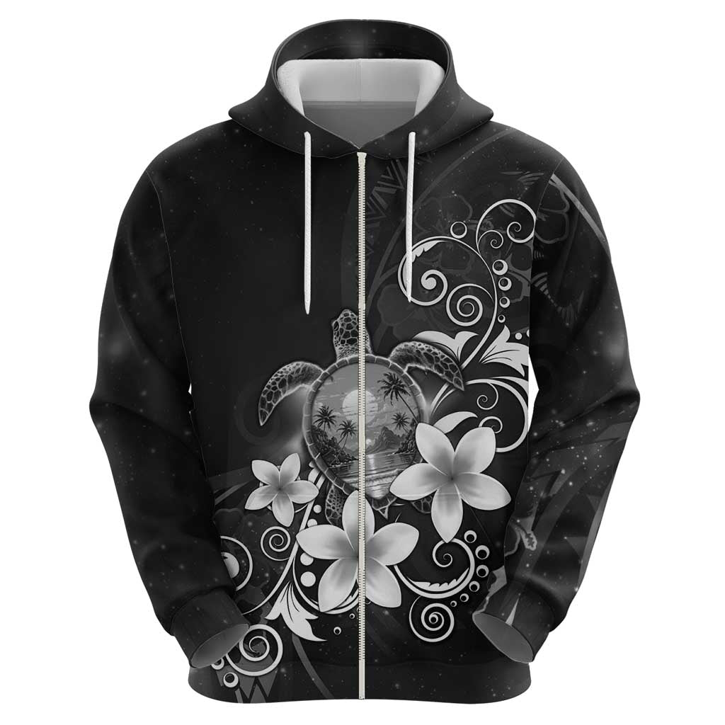 Hawaii Honu Zip Hoodie Polynesian Curves Plumeria Grayscale LT05 - Polynesian Pride