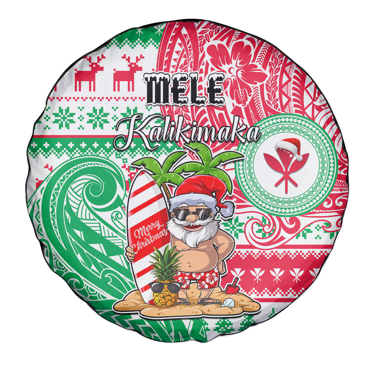 Hawaii Christmas Spare Tire Cover Santa Claus Surf Mele Kalikimaka LT05 Red - Polynesian Pride