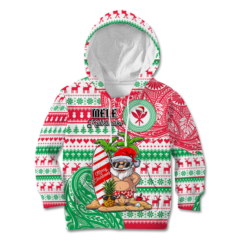Personalized Hawaii Christmas Kid Hoodie Santa Claus Surf Mele Kalikimaka LT05 Hoodie Red - Polynesian Pride