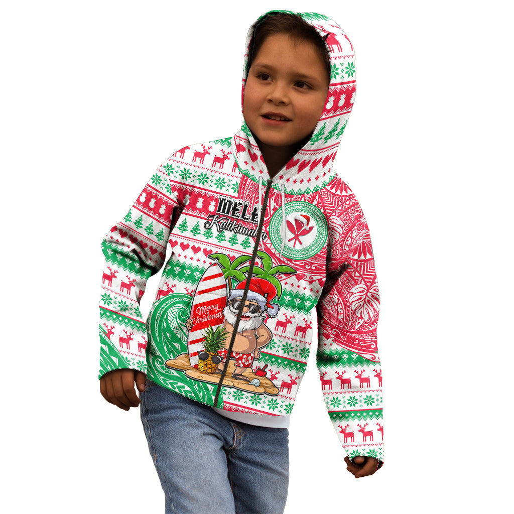 Personalized Hawaii Christmas Kid Hoodie Santa Claus Surf Mele Kalikimaka LT05 - Polynesian Pride