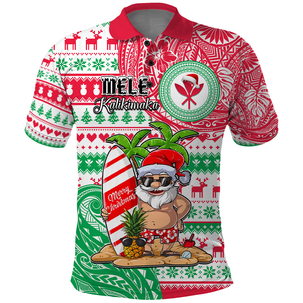 Personalized Hawaii Christmas Polo Shirt Santa Claus Surf Mele Kalikimaka LT05 Red - Polynesian Pride