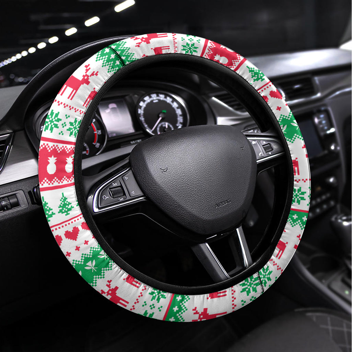 Hawaii Christmas Steering Wheel Cover Santa Claus Surf Mele Kalikimaka LT05 Universal Fit Red - Polynesian Pride