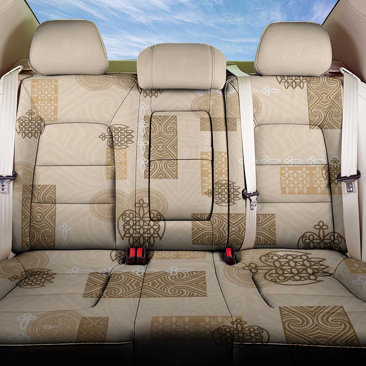 Vintage Lapita Back Car Seat Cover Iconic Double Face Pattern Beige LT05 One Size Beige - Polynesian Pride