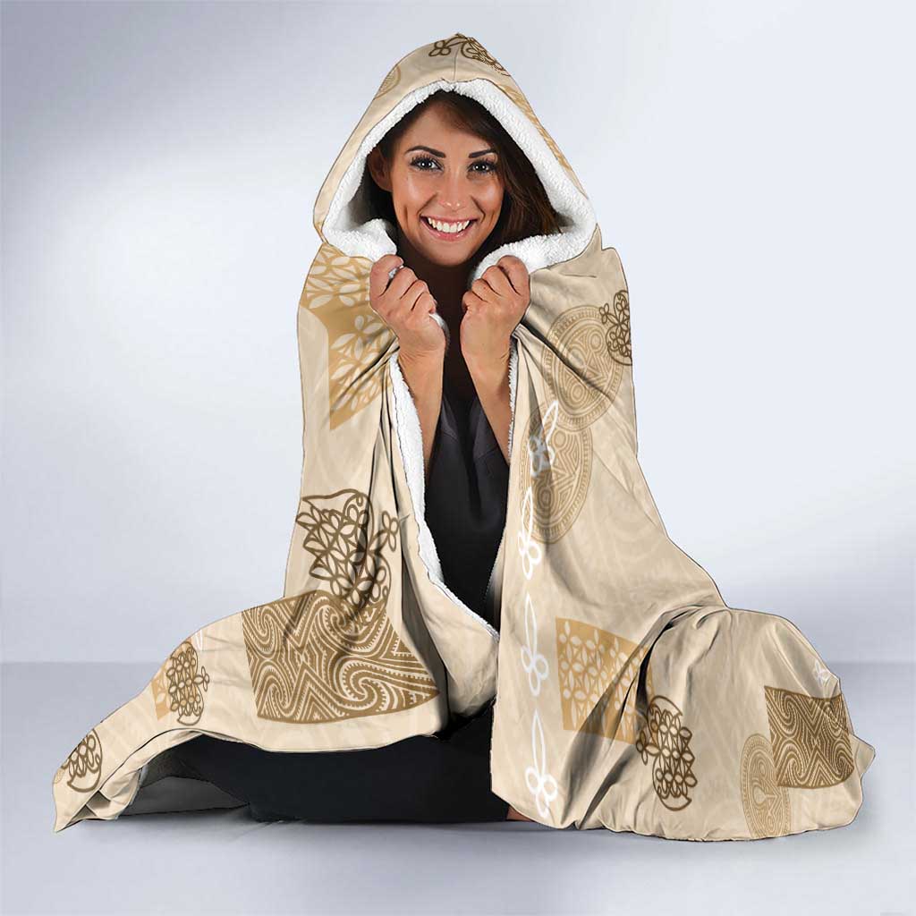 Vintage Lapita Hooded Blanket Iconic Double Face Pattern Beige LT05 - Polynesian Pride