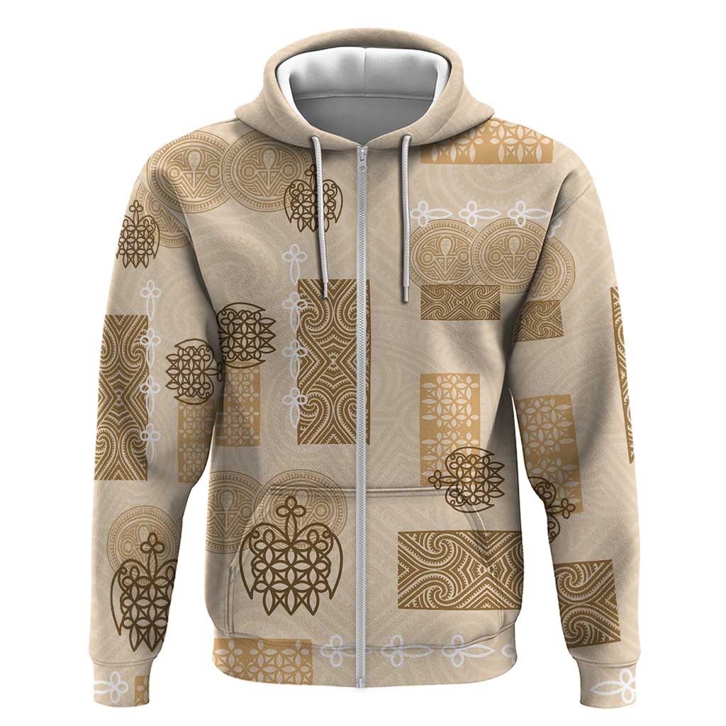 Vintage Lapita Hoodie Iconic Double Face Pattern Beige LT05 Zip Hoodie Beige - Polynesian Pride