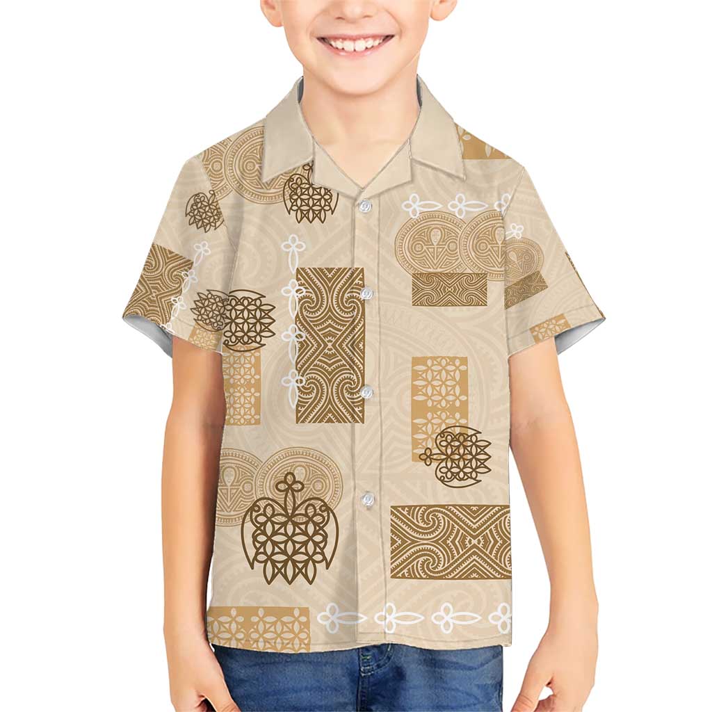 Vintage Lapita Kid Hawaiian Shirt Iconic Double Face Pattern Beige LT05 Kid Beige - Polynesian Pride