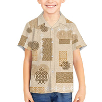 Vintage Lapita Kid Hawaiian Shirt Iconic Double Face Pattern Beige LT05 Kid Beige - Polynesian Pride