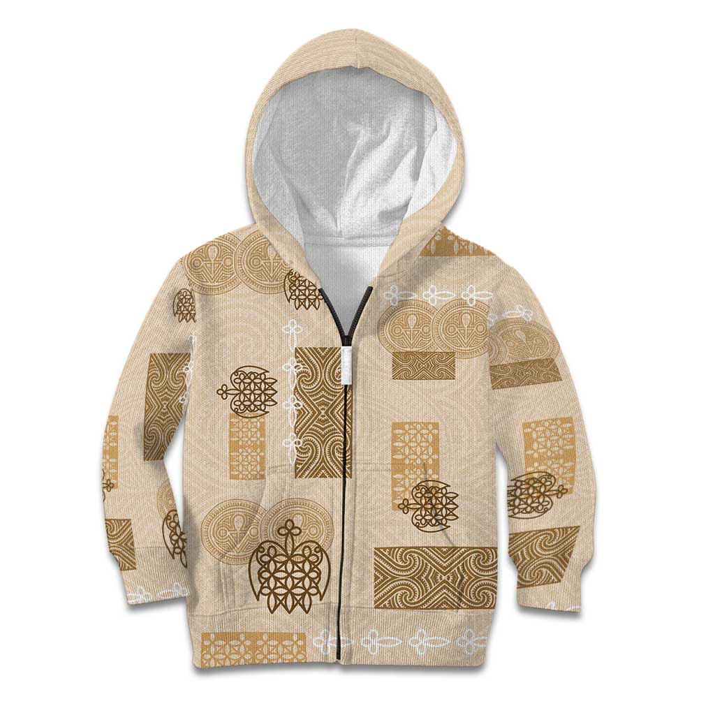Vintage Lapita Kid Hoodie Iconic Double Face Pattern Beige LT05 Zip Hoodie Beige - Polynesian Pride