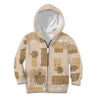 Vintage Lapita Kid Hoodie Iconic Double Face Pattern Beige LT05 Zip Hoodie Beige - Polynesian Pride
