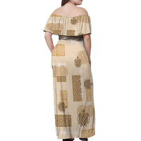 Vintage Lapita Off Shoulder Maxi Dress Iconic Double Face Pattern Beige LT05 - Polynesian Pride