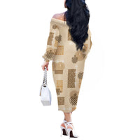 Vintage Lapita Off The Shoulder Long Sleeve Dress Iconic Double Face Pattern Beige LT05 - Polynesian Pride
